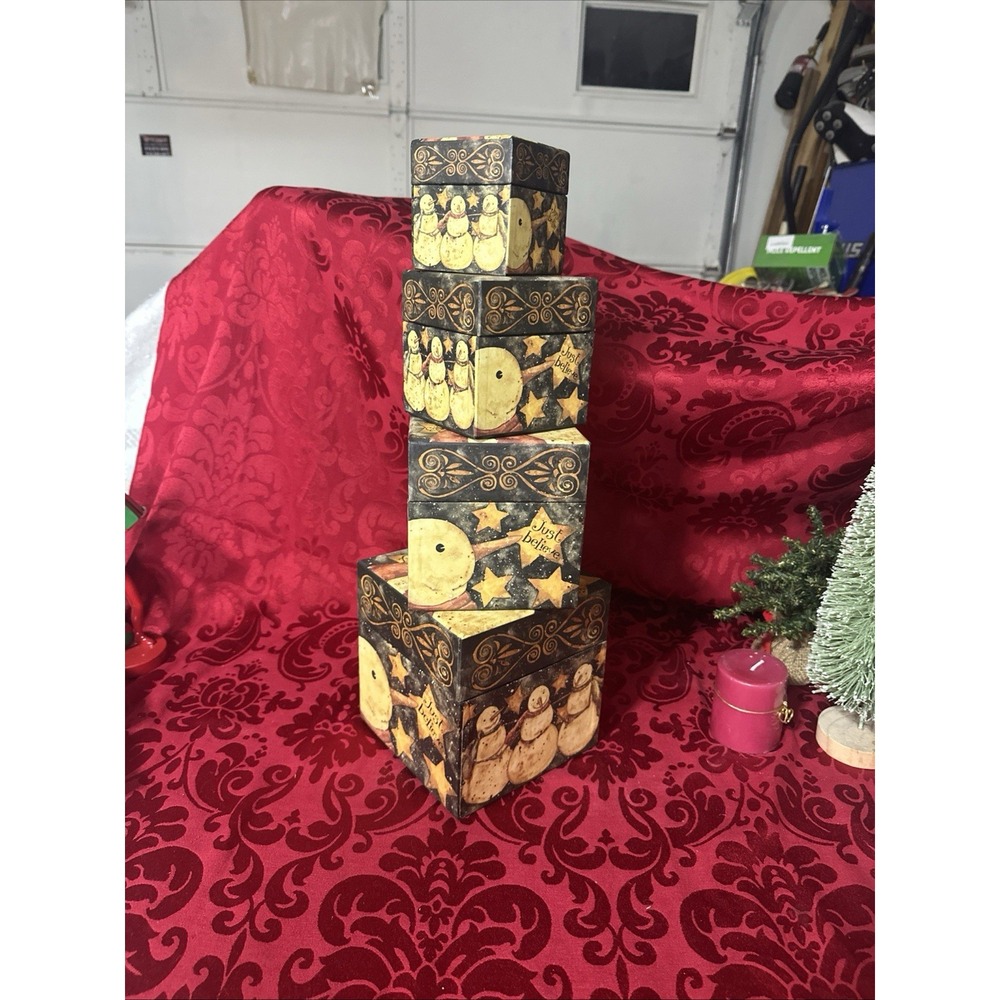 BOB'S BOXES~  Snowman  Set of 4 Nesting Boxes all with Lids~ Decorative~ Storage